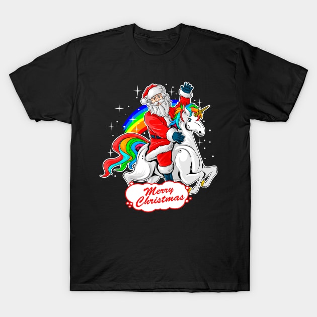 Christmas Santa Riding Unicorn, Cute Xmas Rainbow Lover Gift T-Shirt by Printofi.com